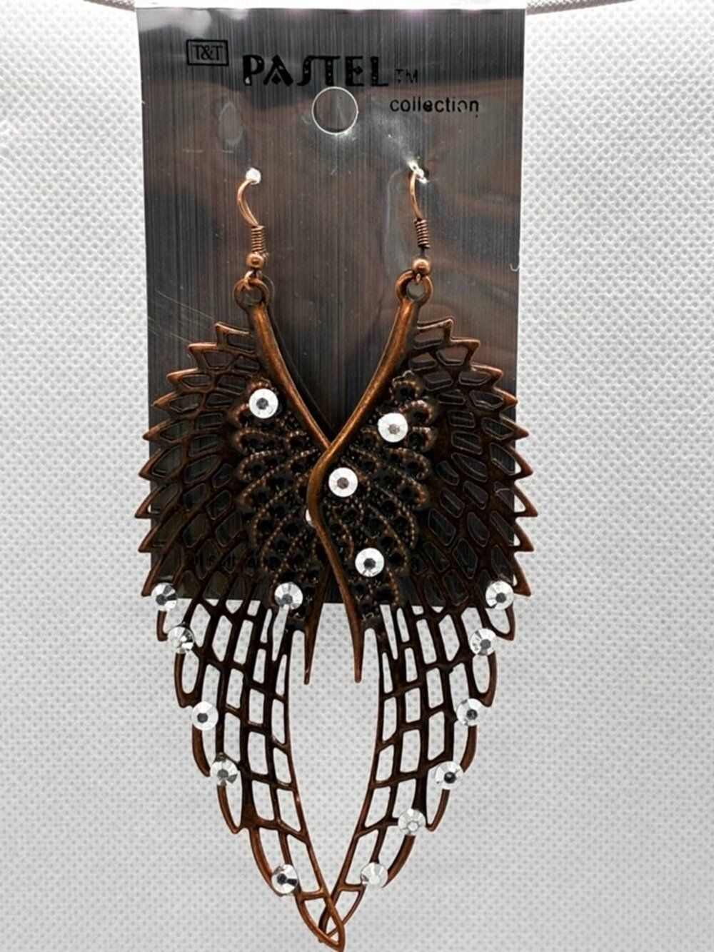 3For$20 Pastel Collection Bronz Angel Wing Rhinestone Drop Earrings3For$20 Paste